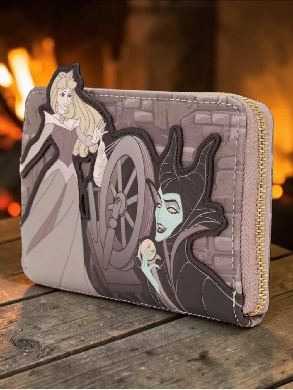 Loungefly Disney Sleeping Beauty Wallet Aurora Maleficent Spinning Wheel Zip NWT